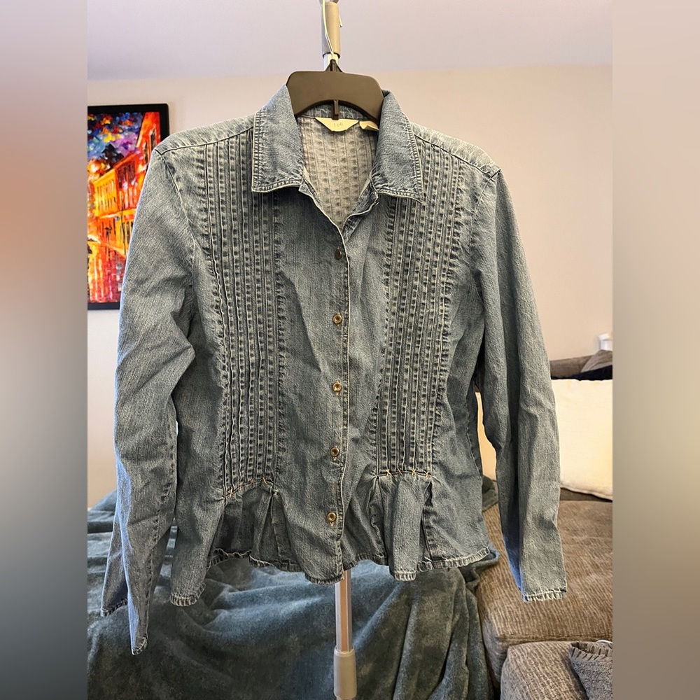 J. Jill Light Blue Denim Jacket with Ruffle Hem